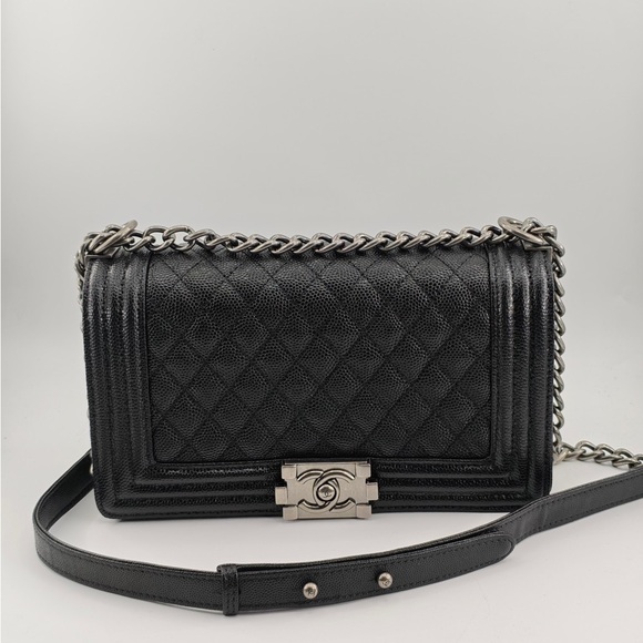 CHANEL          . Handbags - CHANEL Black Quilted Leather Boy Flap Shoulder Bag with Silver Hardware